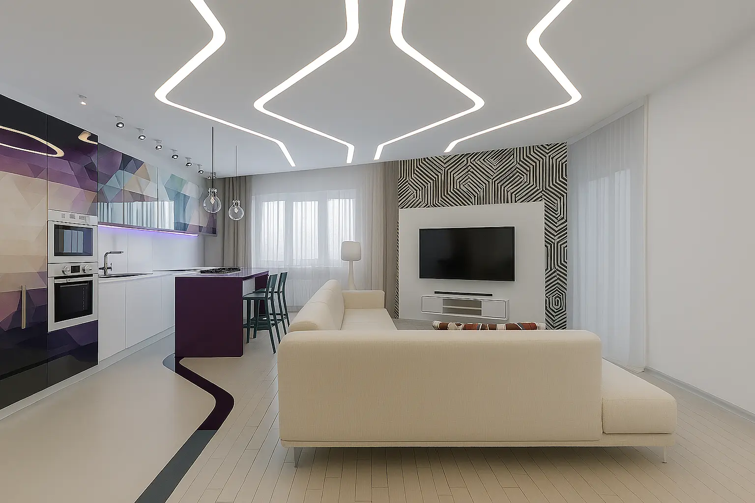 Приклад розрахунку вартості натяжної стелі зі світловими лініями