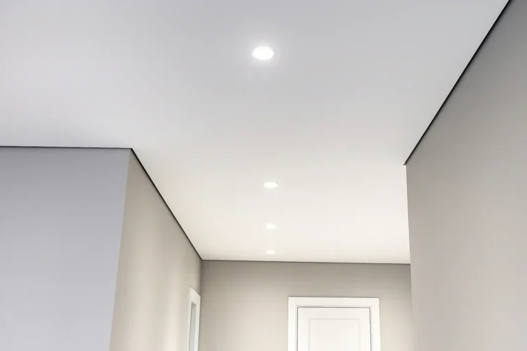 Тіньова натяжна стеля з чорним контуром без плінтуса у світлому сучасному коридорі