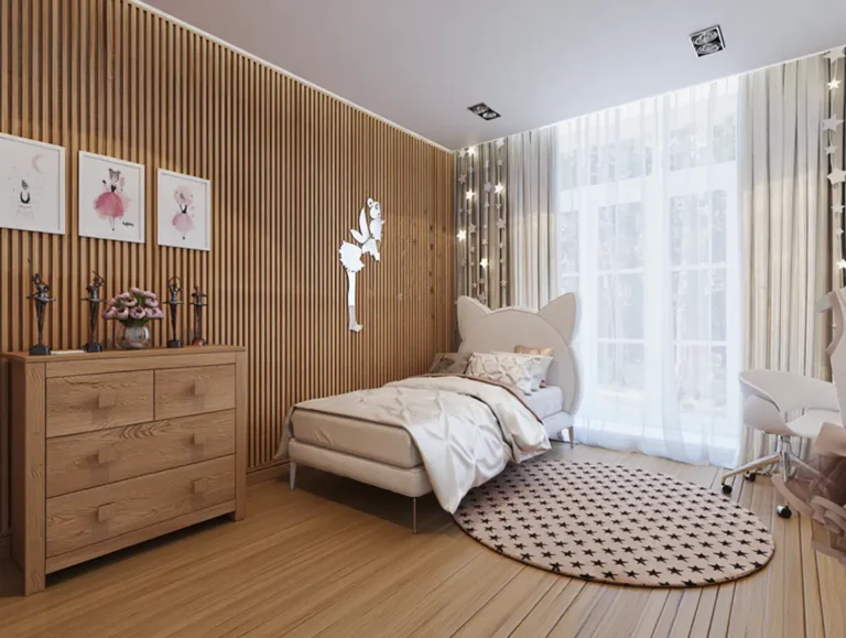 Біла матова натяжна стеля в затишній дитячій спальні