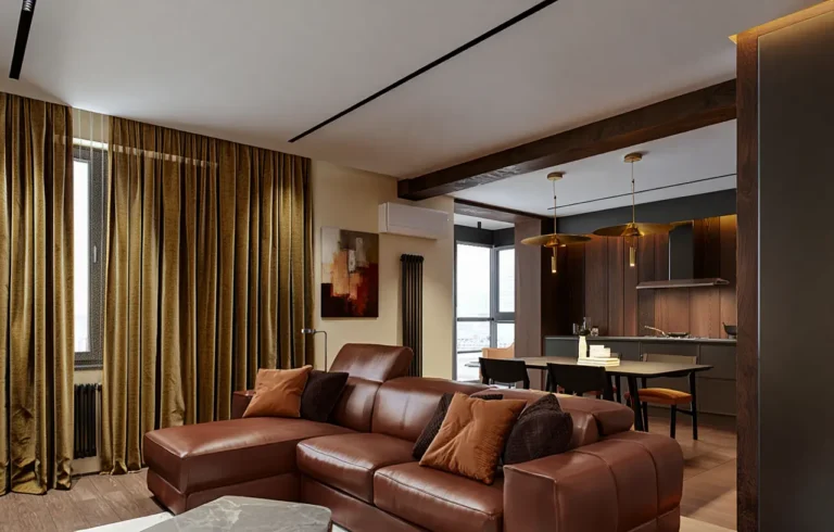 Матова натяжна стеля у вітальні (залі) - сучасний дизайн